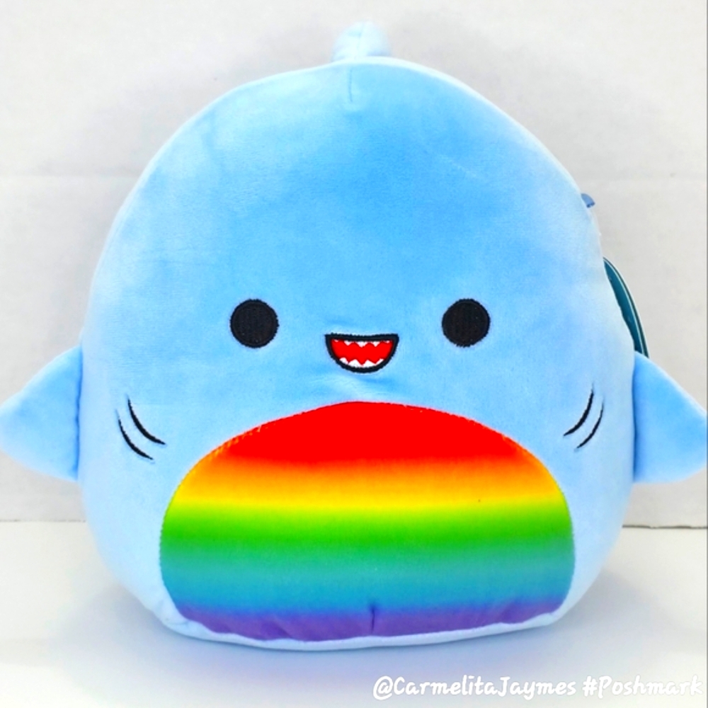 REY 🌈🦈 8" Pride Blue Shark w Rainbow Striped Belly Original Squishmallow NWT